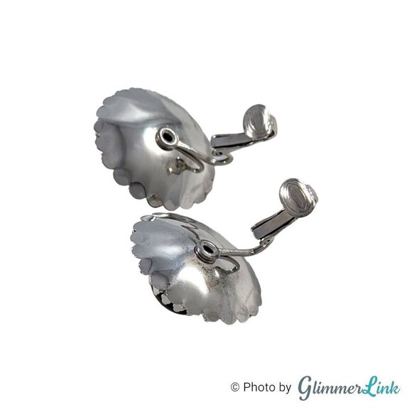 Vintage 60s Sarah Coventry Sunburst Black Cabochon Silver Tone Clip On Earrings - Picture 6 of 11